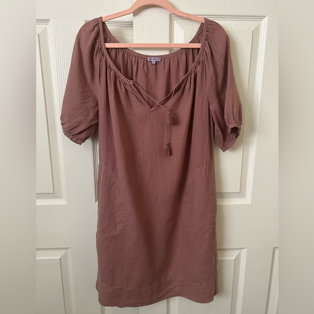 Bensimon short puffy sleeve linen dress size 38